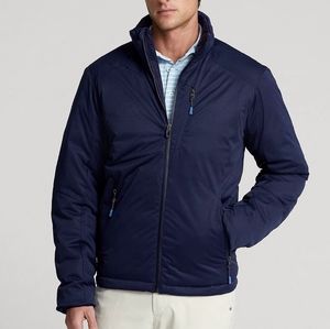 NWT RLX Ralph Lauren French Navy Blue Water Repellant Soft Shell Hooded Jacket M